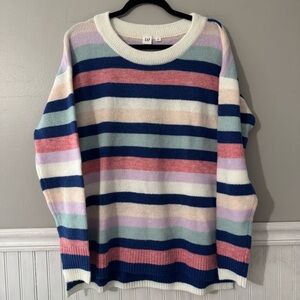 Gap Women’s Crewneck Pullover Crazy Stripe Tunic Sweater Size L